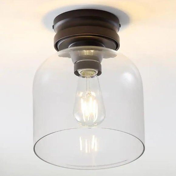 Domenic 7.75 in. Oil Rubbed Bronze Metal/Glass LED Flush Mount by JONATHAN Y - Picture 7 of 7